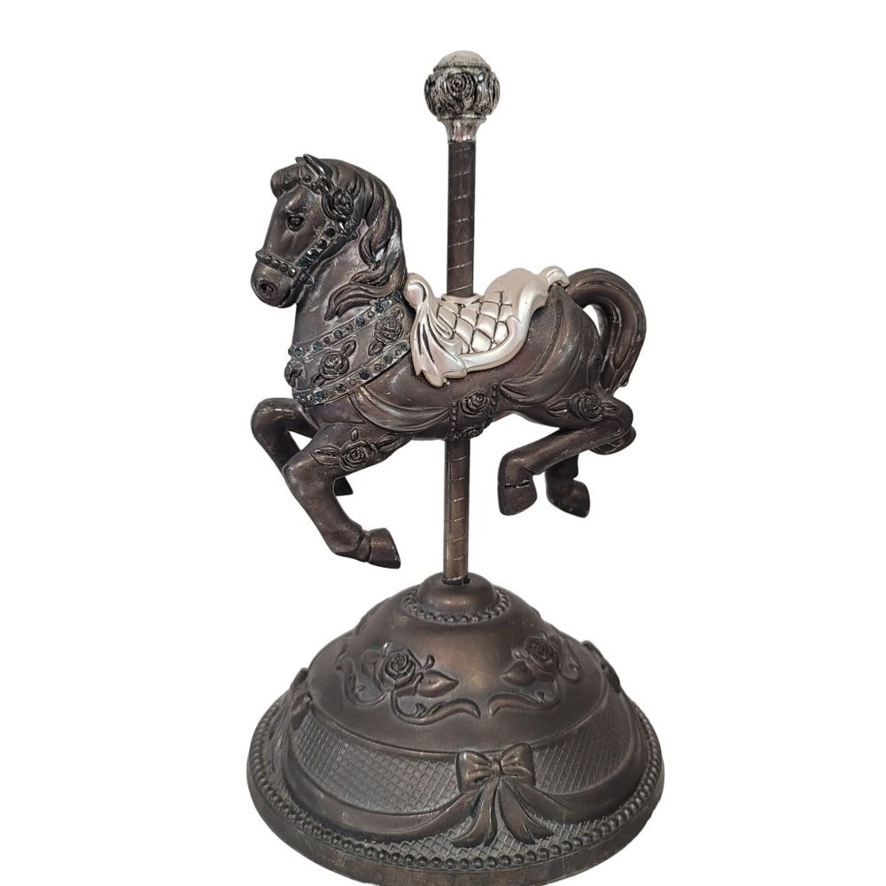 Sankyo silver plated carousel horse with blue rhinestones music box lovconqrsall